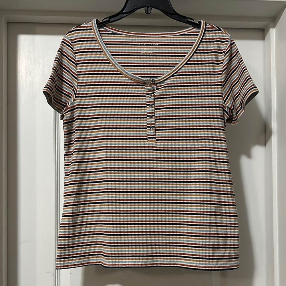 American Eagle Outfitters White and Brown Polo T-Shirt Short Sleeve